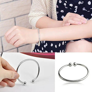 Planet Gates 19.5cm Fashion Simple Women's Stainless Steel Silver Plated Open Hand Cuff Bracelet Simple Beads Bangle