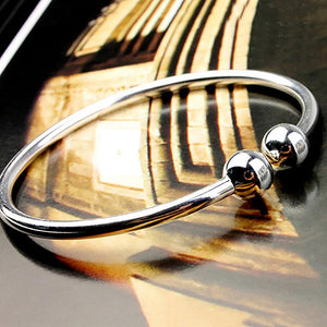 Planet Gates 19.5cm Fashion Simple Women's Stainless Steel Silver Plated Open Hand Cuff Bracelet Simple Beads Bangle