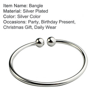 Planet Gates 19.5cm Fashion Simple Women's Stainless Steel Silver Plated Open Hand Cuff Bracelet Simple Beads Bangle
