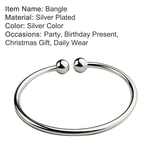 Planet Gates 19.5cm Fashion Simple Women's Stainless Steel Silver Plated Open Hand Cuff Bracelet Simple Beads Bangle