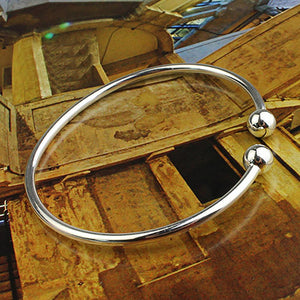 Planet Gates 19.5cm Fashion Simple Women's Stainless Steel Silver Plated Open Hand Cuff Bracelet Simple Beads Bangle