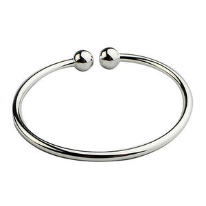 Planet Gates 19.5cm Fashion Simple Women's Stainless Steel Silver Plated Open Hand Cuff Bracelet Simple Beads Bangle