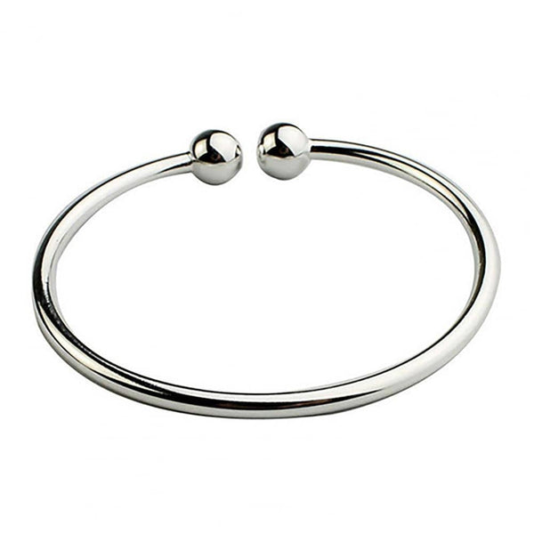 Planet Gates 19.5cm Fashion Simple Women's Stainless Steel Silver Plated Open Hand Cuff Bracelet Simple Beads Bangle
