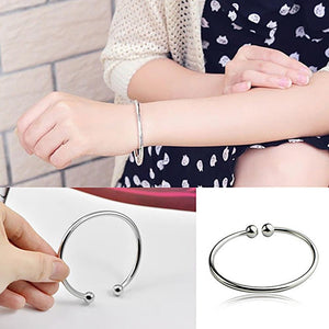 Planet Gates 19.5cm Fashion Simple Women's Stainless Steel Silver Plated Open Hand Cuff Bracelet Simple Beads Bangle