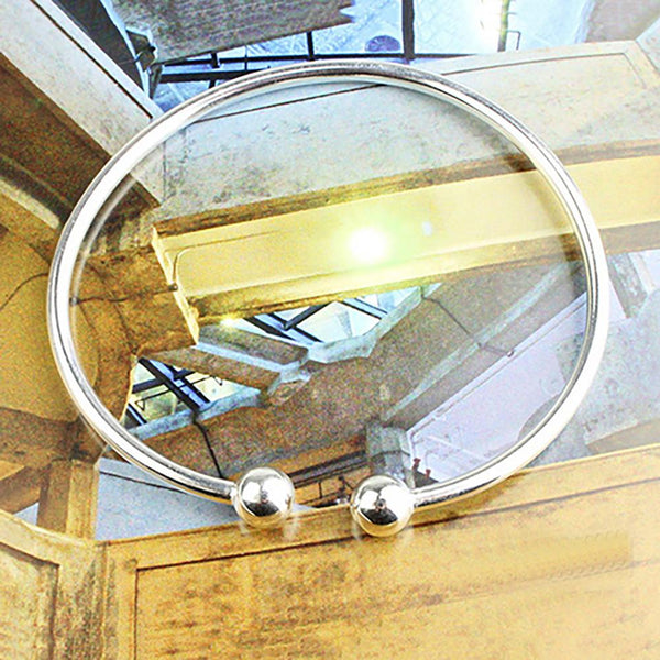 Planet Gates 19.5cm Fashion Simple Women's Stainless Steel Silver Plated Open Hand Cuff Bracelet Simple Beads Bangle