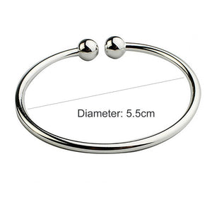 Planet Gates 19.5cm Fashion Simple Women's Stainless Steel Silver Plated Open Hand Cuff Bracelet Simple Beads Bangle