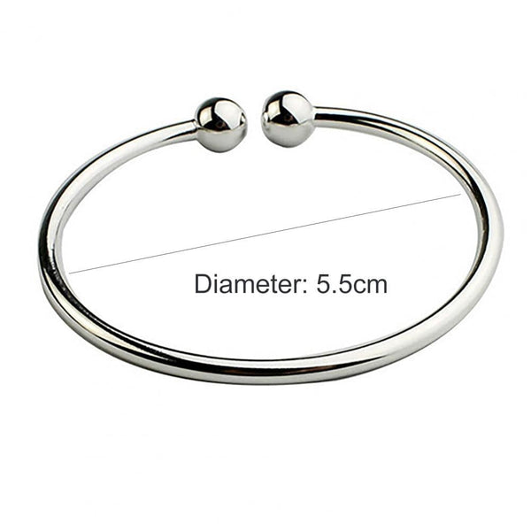 Planet Gates 19.5cm Fashion Simple Women's Stainless Steel Silver Plated Open Hand Cuff Bracelet Simple Beads Bangle