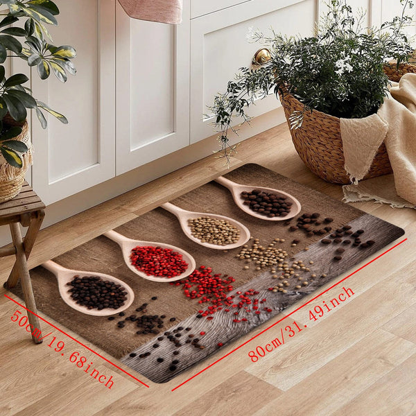 Planet Gates 19.6*31.4in/50*80cm 1pc Soft and Absorbent Spices Printed Kitchen Rug - Anti-Fatigue and Non-Slip Floor Mat for Living Room, Bedroom, and Laundry - Machine Washable and Waterproof Carpet for Kitchen