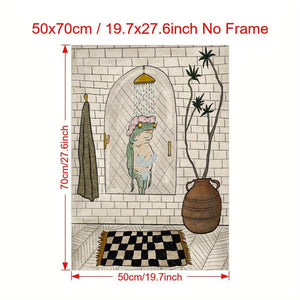 Planet Gates 19.7*27.6inch/50*70cm Unframed 1pc Canvas Poster, Bathroom Canvas Poster, Retro Art, Bathing Frog Poster Wall Art For Living Room, Wall Decor For Bedroom, Home Room Decor, Unframed