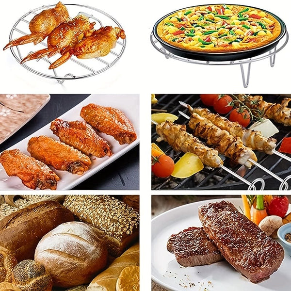 Planet Gates 19cm 1pc Cooking Rack Round Stainless Steel, Steamer Rack, Kitchen Tools, High Foot Steaming Rack, Four-Cornered Cooking Steamer, Steaming Rack, Kitchen Tools, Kitchen Supplies