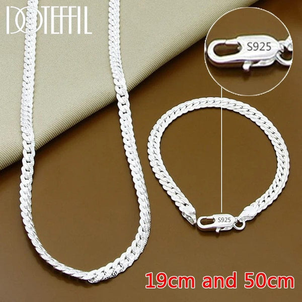 Planet Gates 19cm and 50cm DOTEFFIL 925 Sterling Silver 8/16/18/20/22/24 Inch 6mm Side Chain Necklace Bracelet For Woman Men Fashion Charm Wedding Jewelry