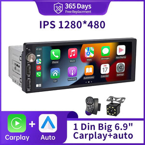 Planet Gates 1DIN 6.9 Carplay IPS 6.9 Inch 1Din Carplay Android Auto Car Radio Multimedia Video MP5 Player 1 Din No DVD with Bluetooth Stereo USB Charging