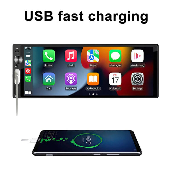 Planet Gates 1DIN 6.9 Carplay IPS 6.9 Inch 1Din Carplay Android Auto Car Radio Multimedia Video MP5 Player 1 Din No DVD with Bluetooth Stereo USB Charging