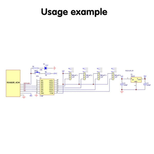 Planet Gates 1M 433 mhz Wireless RF Remote Control Switch EV1527 Learning Code 4CH Relay Receiver Module and On Off Transmitter For DIY Kit