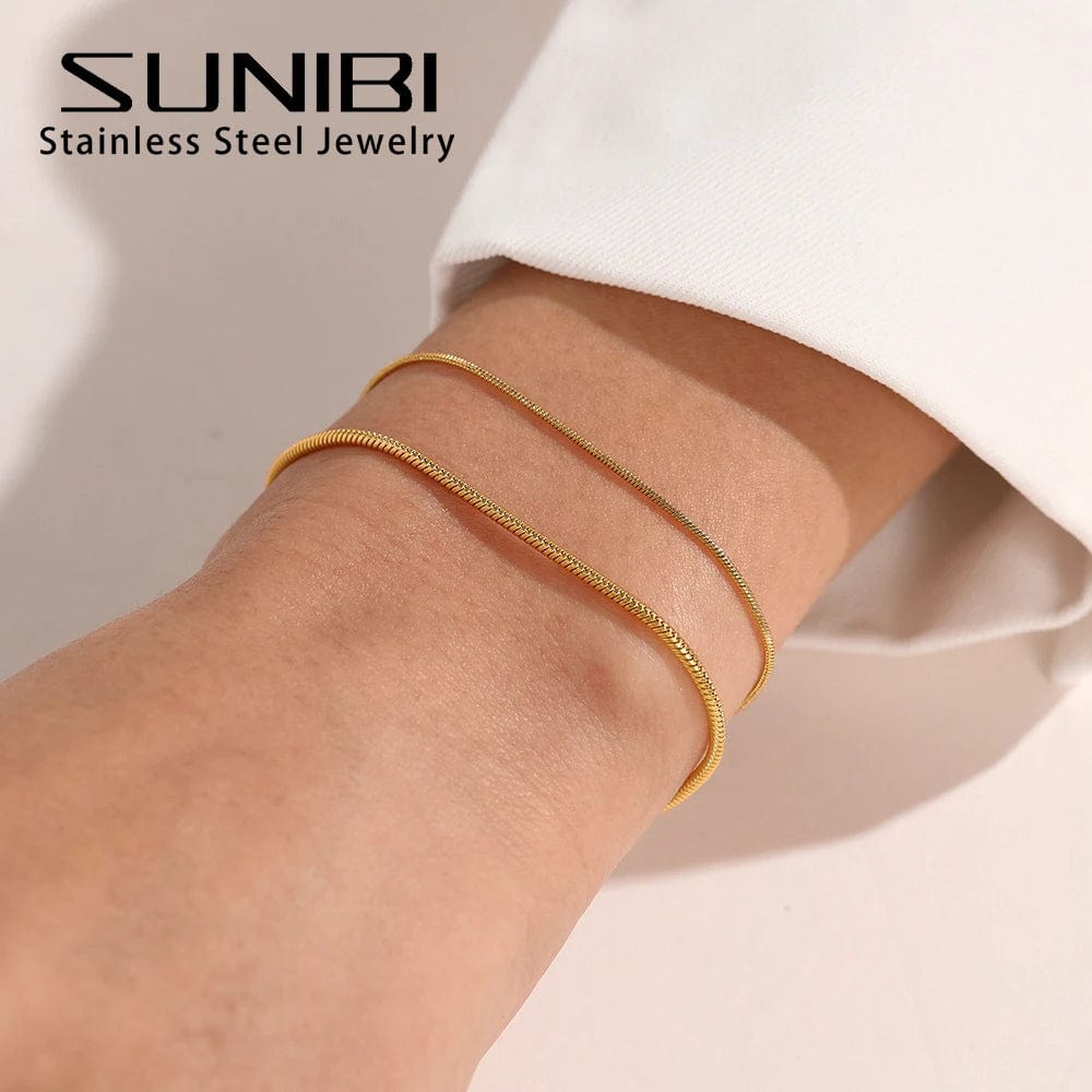 Planet Gates 1MM / 16.5 CM / Gold Color Fashion Stainless Steel Snake Chain Bracelet for Women Gold Color Bracelets  Charm Summer 2022 Trends in Jewelry Wholesale