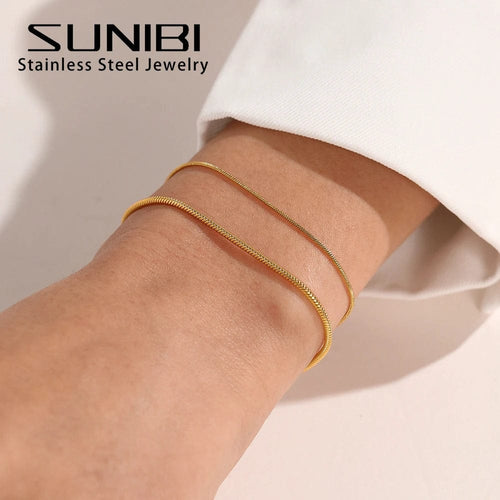 Planet Gates 1MM / 16.5 CM / Gold Color Fashion Stainless Steel Snake Chain Bracelet for Women Gold Color Bracelets  Charm Summer 2022 Trends in Jewelry Wholesale