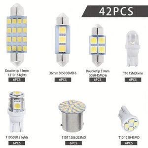 Planet Gates 1PACK 42pcs Car Interior Combo LED Map Dome Door Trunk License Plate Light Bulbs W5W 12V 2825 192 194 158 168 501 921 175 PC175 906 904 161, Xenon White