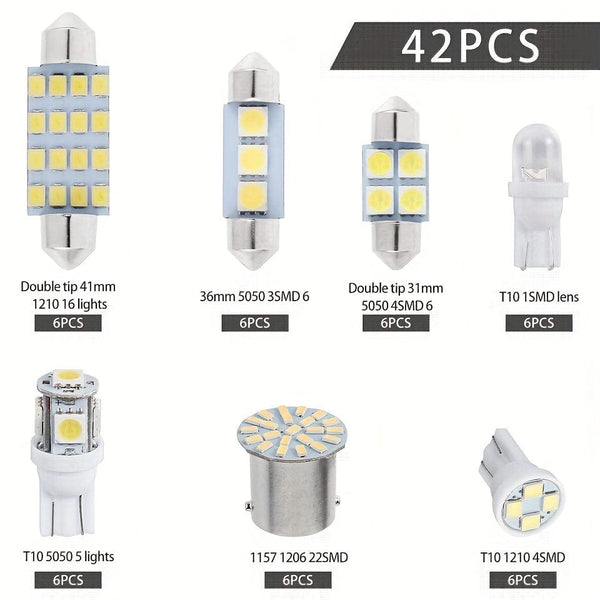 Planet Gates 1PACK 42pcs Car Interior Combo LED Map Dome Door Trunk License Plate Light Bulbs W5W 12V 2825 192 194 158 168 501 921 175 PC175 906 904 161, Xenon White