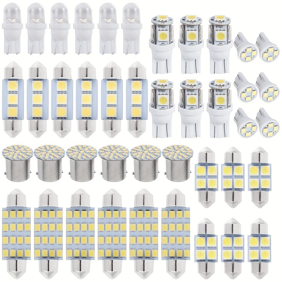 Planet Gates 1PACK 42pcs Car Interior Combo LED Map Dome Door Trunk License Plate Light Bulbs W5W 12V 2825 192 194 158 168 501 921 175 PC175 906 904 161, Xenon White