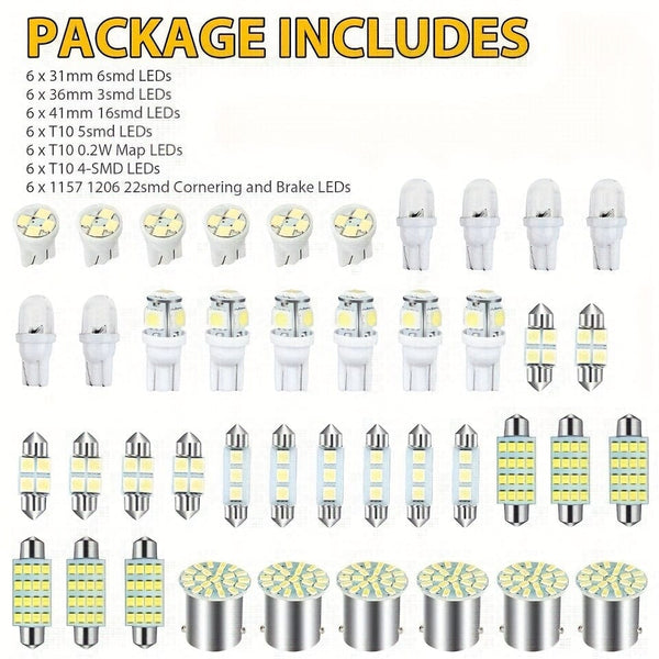 Planet Gates 1PACK 42pcs Car Interior Combo LED Map Dome Door Trunk License Plate Light Bulbs W5W 12V 2825 192 194 158 168 501 921 175 PC175 906 904 161, Xenon White