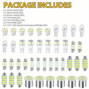 Planet Gates 1PACK 42pcs Car Interior Combo LED Map Dome Door Trunk License Plate Light Bulbs W5W 12V 2825 192 194 158 168 501 921 175 PC175 906 904 161, Xenon White
