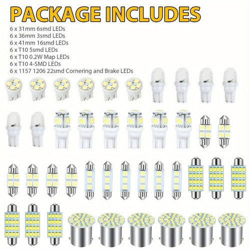 Planet Gates 1PACK 42pcs Car Interior Combo LED Map Dome Door Trunk License Plate Light Bulbs W5W 12V 2825 192 194 158 168 501 921 175 PC175 906 904 161, Xenon White