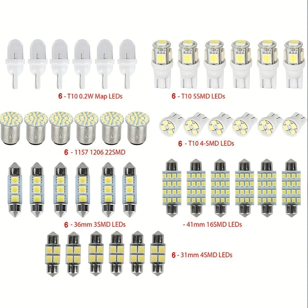 Planet Gates 1PACK 42pcs Car Interior Combo LED Map Dome Door Trunk License Plate Light Bulbs W5W 12V 2825 192 194 158 168 501 921 175 PC175 906 904 161, Xenon White