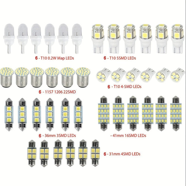Planet Gates 1PACK 42pcs Car Interior Combo LED Map Dome Door Trunk License Plate Light Bulbs W5W 12V 2825 192 194 158 168 501 921 175 PC175 906 904 161, Xenon White