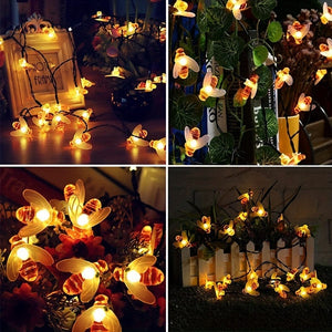 Planet Gates 1pack Solar Cute Honey Bee String Lights, Led String Fairy Light, 5M 20LED, Bee Outdoor Garden Fence Patio Christmas Garland Lights