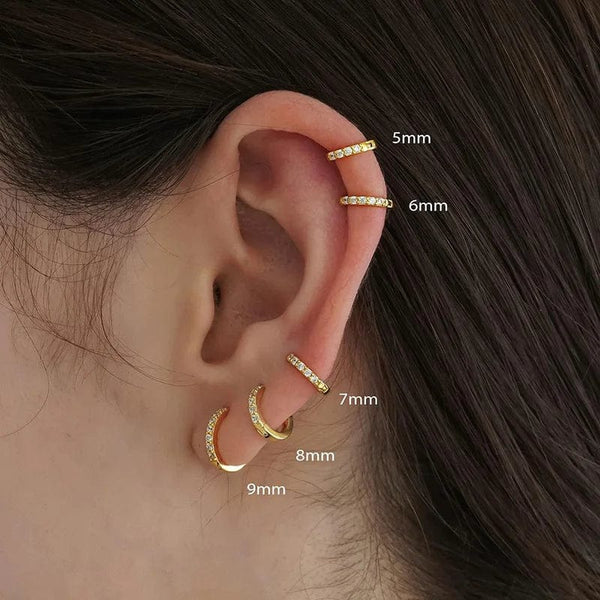 Planet Gates 1Pair Stainless Steel Minimal Hoop Earrings Crystal Zirconia Small Huggie Thin Cartilage Earrings Helix Tragus Piercing Jewelry
