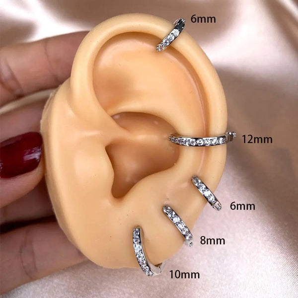 Planet Gates 1Pair Stainless Steel Minimal Hoop Earrings Crystal Zirconia Small Huggie Thin Cartilage Earrings Helix Tragus Piercing Jewelry