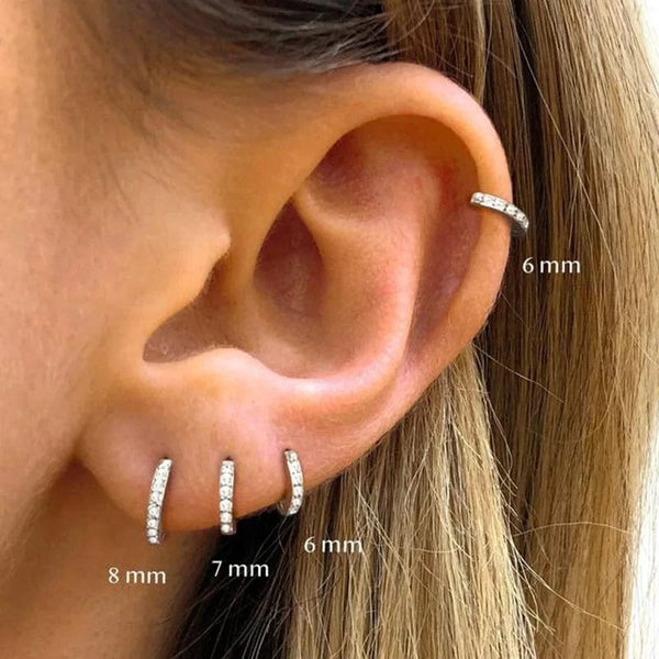 Planet Gates 1Pair Stainless Steel Minimal Hoop Earrings Crystal Zirconia Small Huggie Thin Cartilage Earrings Helix Tragus Piercing Jewelry