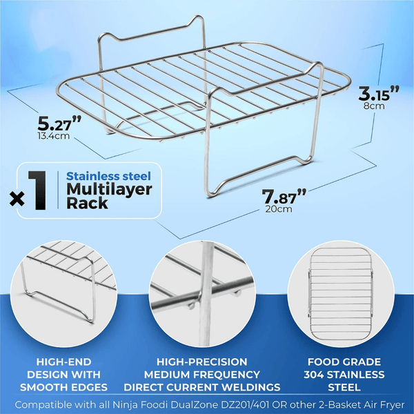 Planet Gates 1pc/1 Set, Air Fryer Grilling Rack, 20cm X 13cm, Stainless Steel Baking Tray, Roasting Cooking Rack, Air Fryers Accessories, Kitchen Tool