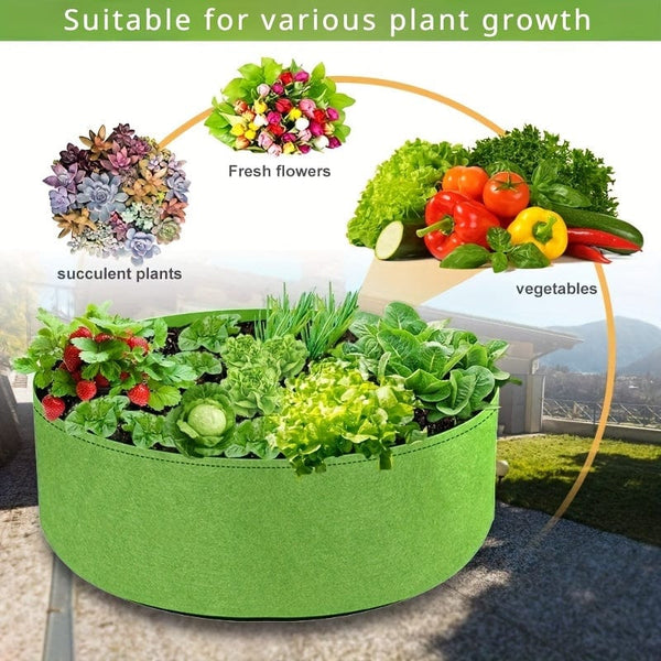 Planet Gates 1pc, 10 & 113.56 L Optional Large Grow Bag, Heavy Duty Fabric Round Raised Garden Bed Planter Pots For Planting Herb, Flower, Vegetable, And Potato Plants (127.0cm D X 30.48cm H, Black/Green), garden tool