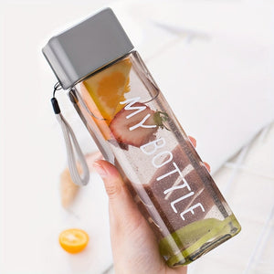 Planet Gates 1pc, 17oz/500ml Minimalist Square Plastic Water Cup, Leak Proof, With Lifting Rope And Lid, Portable Sports Water Bottle, Suitable For Outdoor Fitness, Sports, And Travel