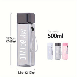 Planet Gates 1pc, 17oz/500ml Minimalist Square Plastic Water Cup, Leak Proof, With Lifting Rope And Lid, Portable Sports Water Bottle, Suitable For Outdoor Fitness, Sports, And Travel