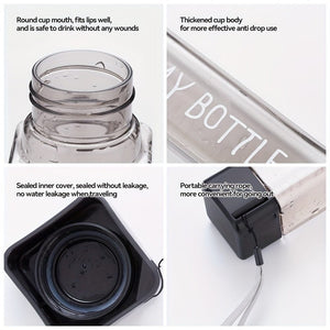 Planet Gates 1pc, 17oz/500ml Minimalist Square Plastic Water Cup, Leak Proof, With Lifting Rope And Lid, Portable Sports Water Bottle, Suitable For Outdoor Fitness, Sports, And Travel