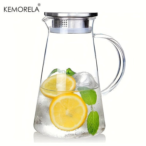 Planet Gates 1pc 1pc 2.0 Liter 68oz Glass Pitcher With Lid, Easy Clean Heat Resistant Glass Water Carafe With Handle For Hot/Cold Beverages, Water, Cold Brew, Iced Tea & Juice, For Home Restaurant Hotel Office, Drinkware Accessories