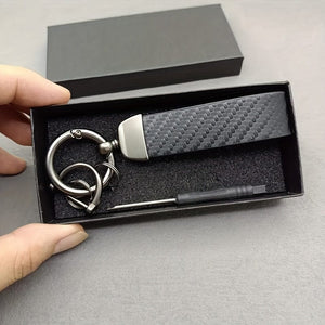 Planet Gates 1pc 1pc Carbon Fiber Style Car Keychain, Ultrafine Fiber Faux Leather Keychain