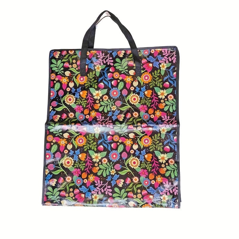 Planet Gates 1pc 1pc Extra Large Moving Bag, Colorful Heavy Duty Woven Tote Bag, Folding Mattress Storage Bag, 94.64L Floral Pattern Clothes Quilt Storage Bags With Durable Zipper, Water Resistant Tote For Travelling, College Dorm, Moving