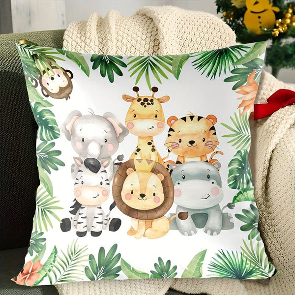Planet Gates 1pc 1pc Jungle Animal Throw Pillowcase Sofa Decorative Cover Boys Girls Room Decor Cute Cushion Cover Home Decor, Room Decor, Bedroom Decor, Collectible Buildings Accessories (Cushion Is Not Included