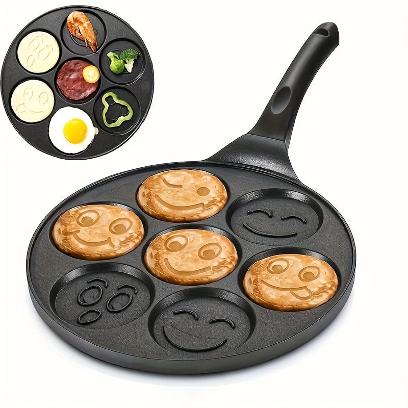 Planet Gates 1pc 1pc Mini Pancake Griddle, Mini Pancake Pan, Smiley Face Pancake Pan, Pancake Maker With 7 Mold Design, Cookware, Kitchenware, Kitchen Supplies, Kitchen Items
