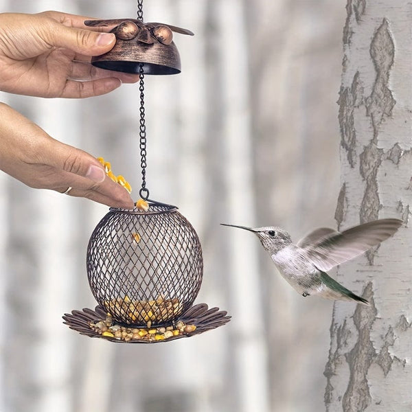Planet Gates 1pc 1pc Owl Shaped Outdoor Garden Wild Bird Feeder Hanging Bird Feeders, Heavy Duty Copper Metal Mesh Wild Finch Bird Feeder For Outside With Hook For Garden Yard Decor