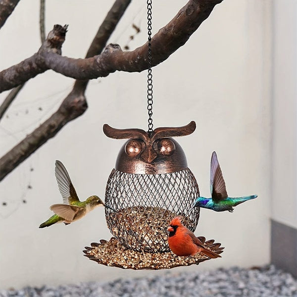 Planet Gates 1pc 1pc Owl Shaped Outdoor Garden Wild Bird Feeder Hanging Bird Feeders, Heavy Duty Copper Metal Mesh Wild Finch Bird Feeder For Outside With Hook For Garden Yard Decor
