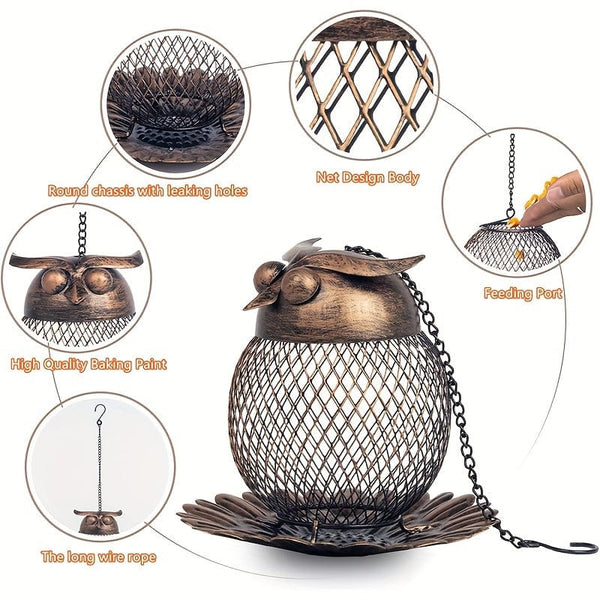 Planet Gates 1pc 1pc Owl Shaped Outdoor Garden Wild Bird Feeder Hanging Bird Feeders, Heavy Duty Copper Metal Mesh Wild Finch Bird Feeder For Outside With Hook For Garden Yard Decor
