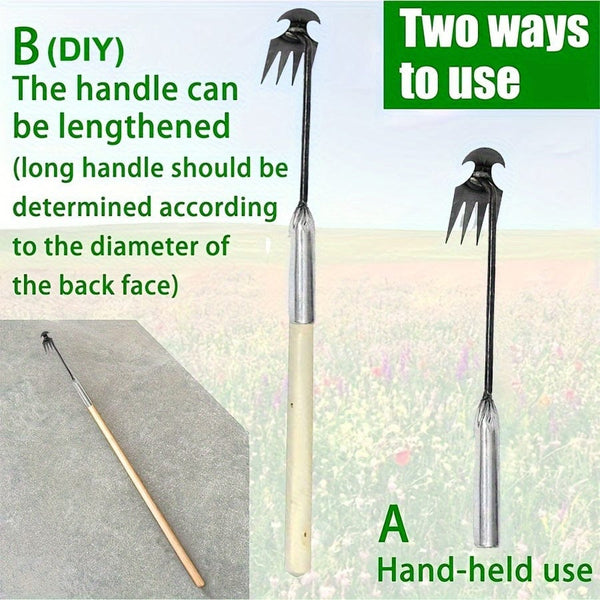 Planet Gates 1pc 1pc Small Weed Puller With 4 Teeth, Gardening Hand Tools, Weed Remover Tool For Yard Ergonomic Weeder Tool（The Handle Can Be Lengthened By Yourself） - Stand Up Weed Puller For Effortless Lawn & Garden Maintenance!