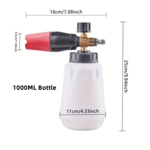 Planet Gates 1pc 1pc Snow Foam Cannon Lance With 1000ML Bottle Pressure Washer Car Wash Clear Snow Cannon Big Mouth, 1/4 Quick Connect