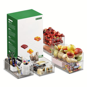 Planet Gates 1pc 1pc Stackable Refrigerator Organizer Box Transparent Kitchen Organizer Container For Pantry Cabinet Shelf Drawer Fridge Food Safe Snack Fruit Vegetable And Beverage Box