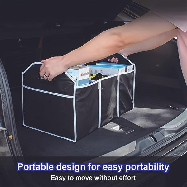 Planet Gates 1pc 1pc Universal Car Trunk Organizer, Portable Foldable Car Storage Box, Waterproof Auto Storage Bag With 3 Compartments, Car Interior Supplies, Car Accessories