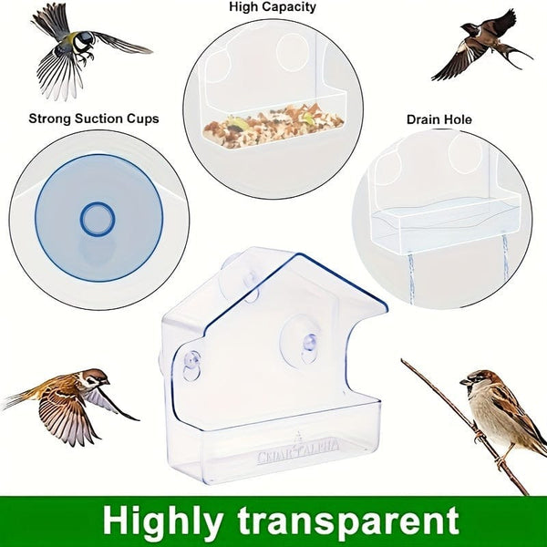 Planet Gates 1pc 1pc Window Bird Feeder For Outside, Transparent Plastic Window Bird Feeders With Strong Suction Cups, Transparent Birds Food Holder, Home Window Bird House
